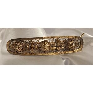 Antique Gold Tone Filigree Hair Accessory Barrette Ornate Metal Edwardian READ